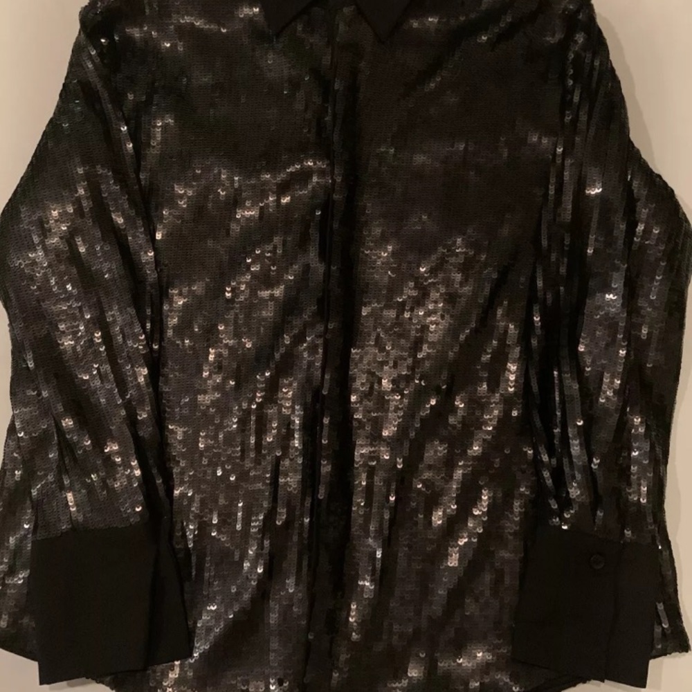 Future Collective By Kahlana Barfield Black Sequin Women’s Shirt Size Small - Picture 7 of 13